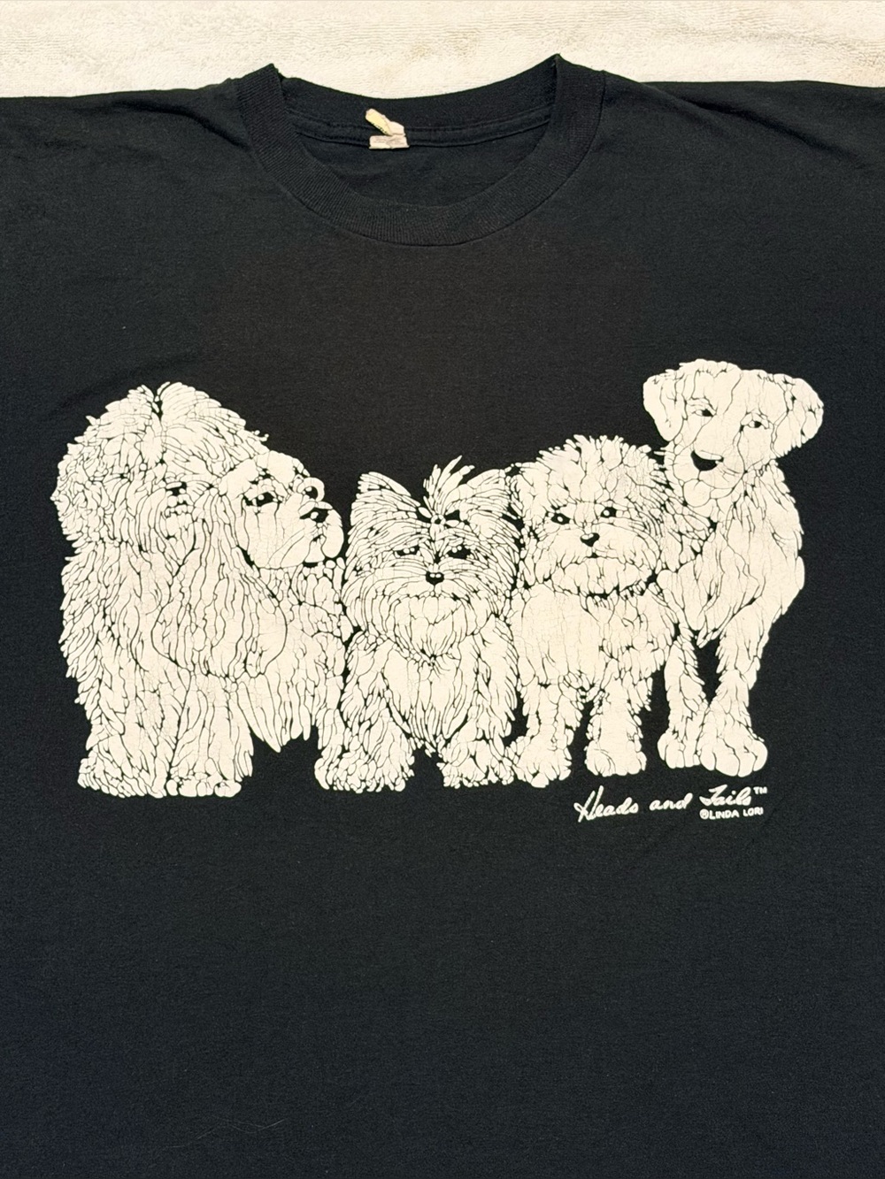Vintage Heads and Tails Cute Dog Shirt Linda Lori 90s Single Stitch Black Large